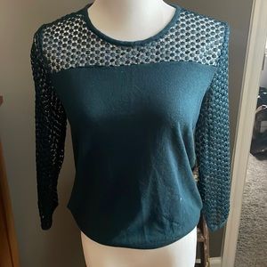 LOFT Teal Crochet Sleeve Sweater
